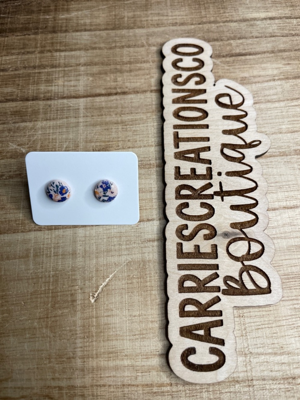 Floral Round Button Earrings — White, Blue & Orange